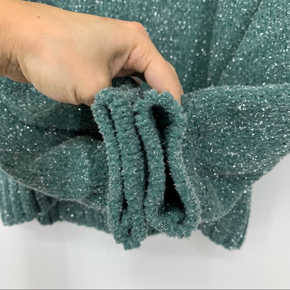 H&M Seafoam Green Silver Metallic Fleck Crewneck Chenille Sweater New Nwt Small - Picture 5 of 9